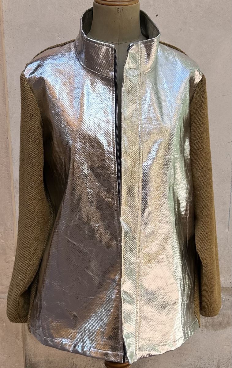 Aluminized PBO and PBI high-performance vest prototype exhibited at TechTextil Frankfurt